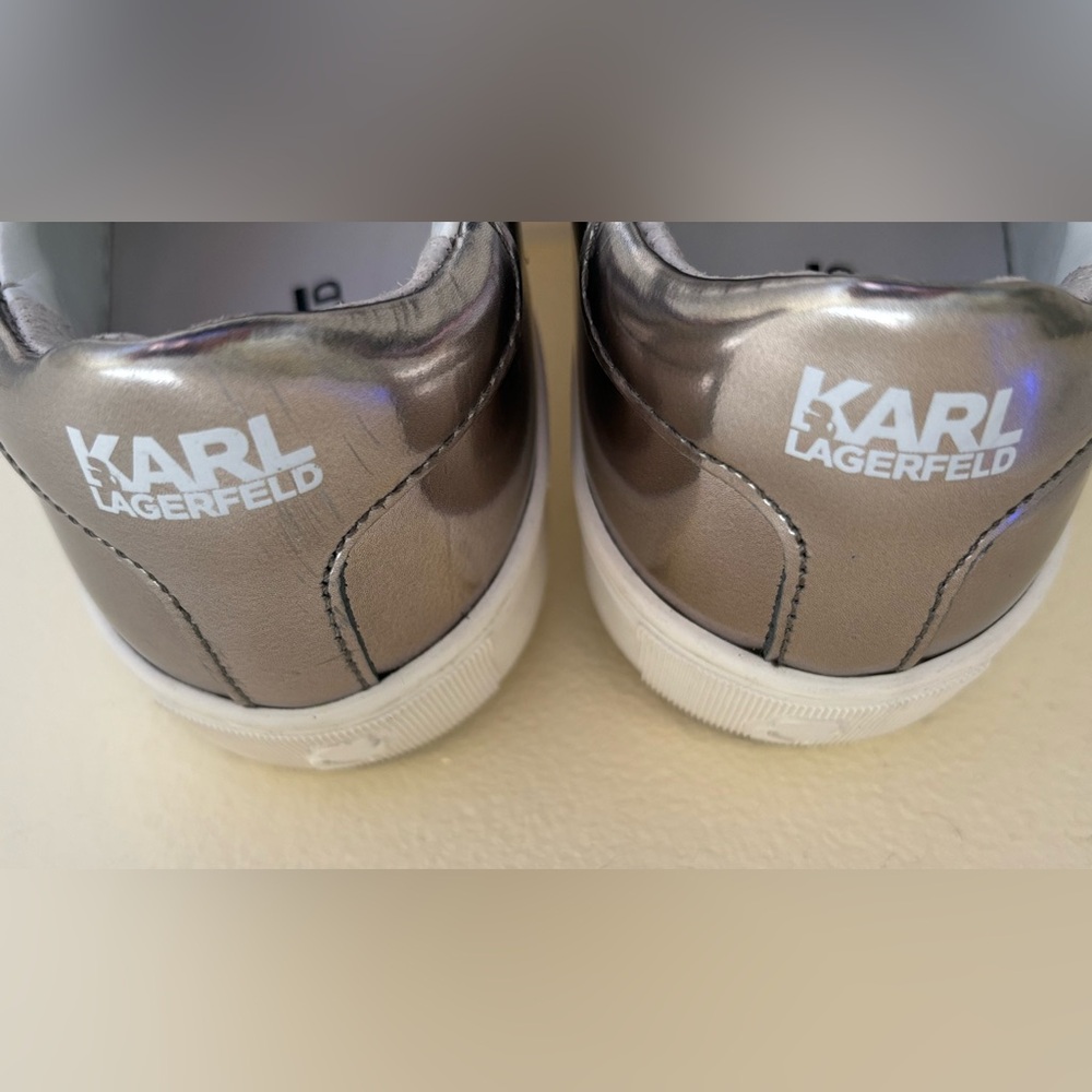Karl Lagerfeld Metallic Silver Lace Up Sneakers with Icon Patch in size 8! - Picture 8 of 15